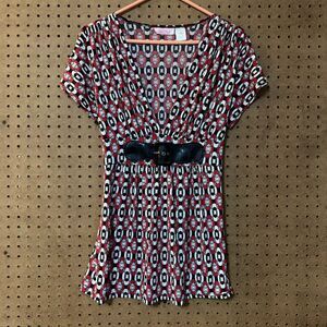 Ultra Flirt Y2K Top Blouse Tunic Geometric Red 70s Disco Retro V-Neck XL